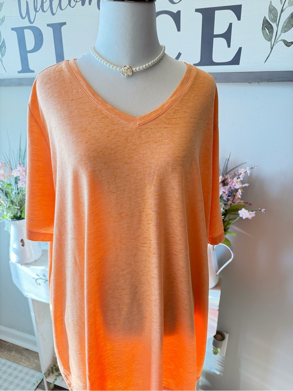Cato Orange V-Neck Short Sleeve Tee